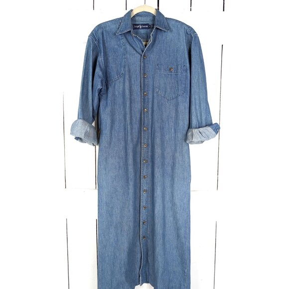 Vintage Ralph Lauren blue jean denim fitted long cardigan dress jacket - Picture 3 of 7